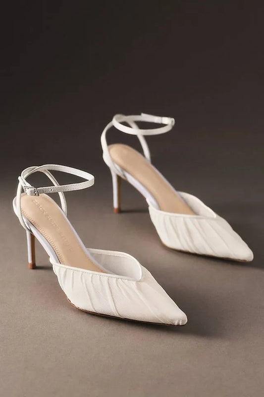 Black Suede Studio Melody Pointed-Toe Pleated Heels